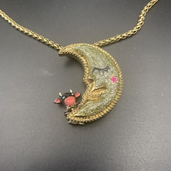 Vtg Betsey Johnson Necklace Heavens to Betsey Cow Jumped Over Moon Celestial 16" - Picture 4 of 9